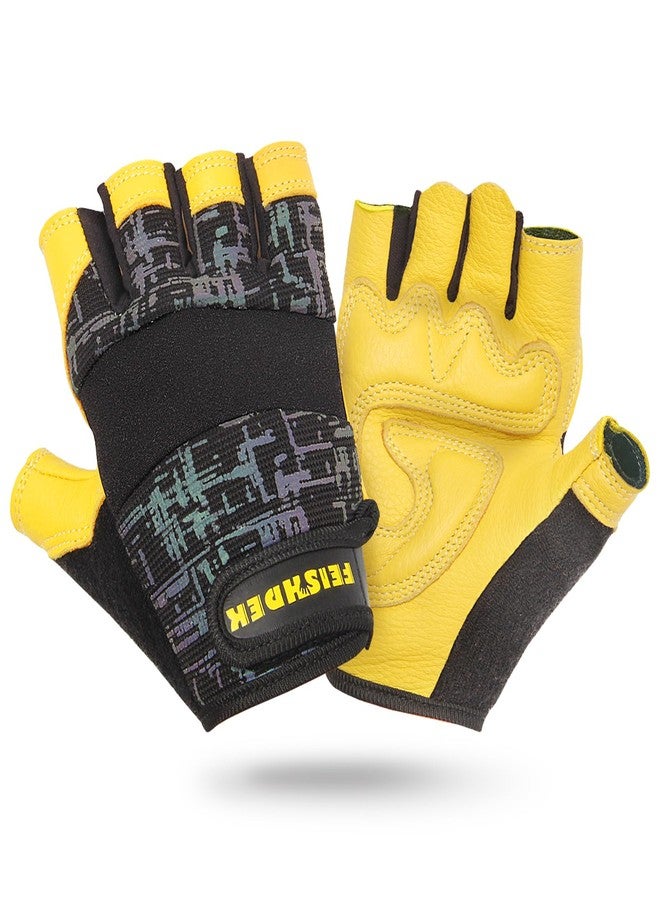 FEISHDEK Non Slip Fingerless Kids Bike Gloves for Children Cycling Riding Biking Sports Fishing Gloves with Adjustable Wrist (Black, Large) - Image 1